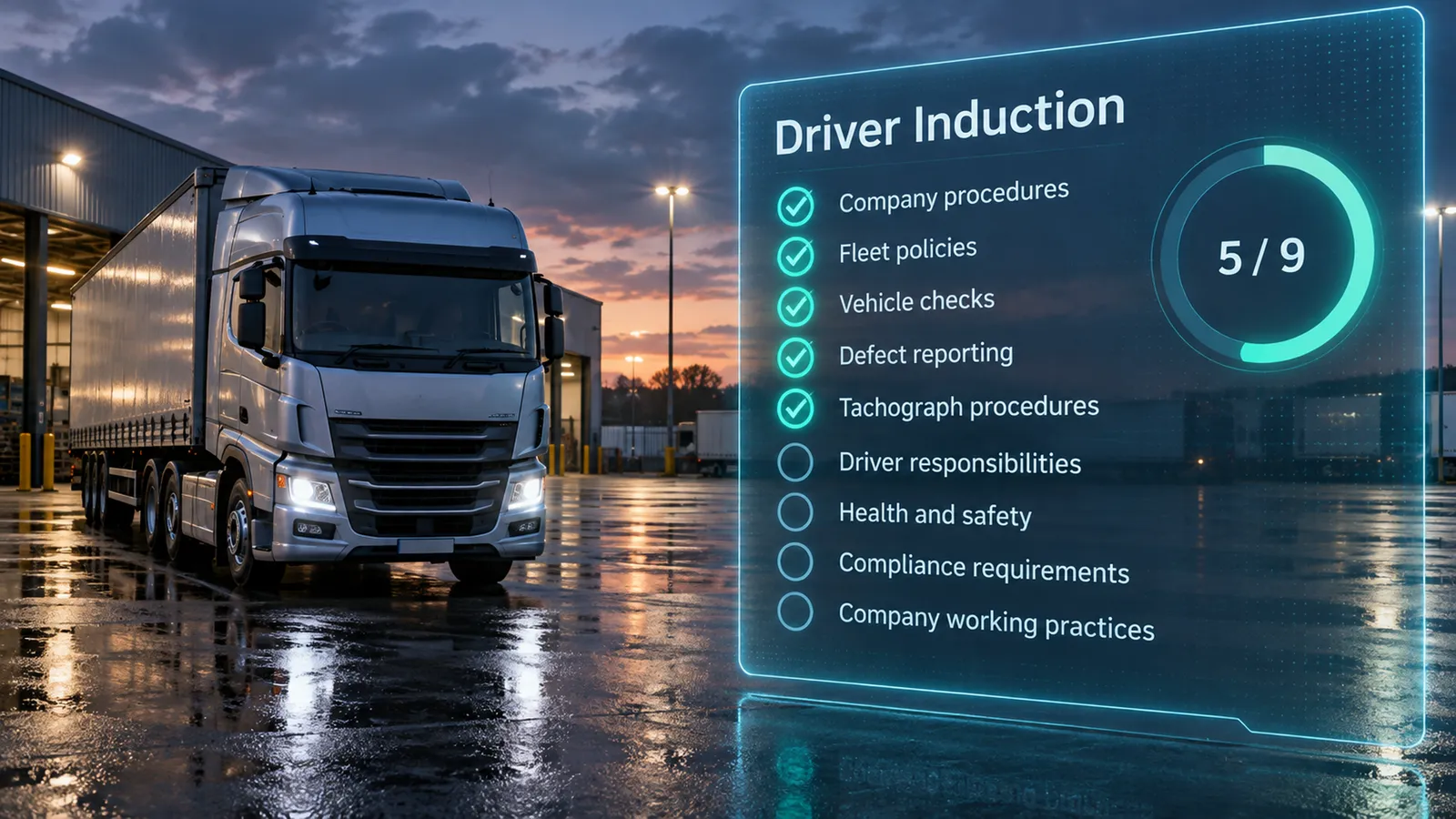 Driver induction checklist: company procedures, fleet policies, vehicle checks and more, 5 of 9 complete