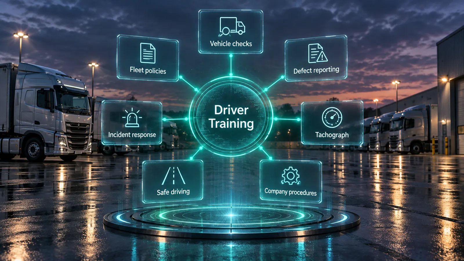 Driver training linked to fleet policies, vehicle checks, defect reporting, tachograph and safe driving